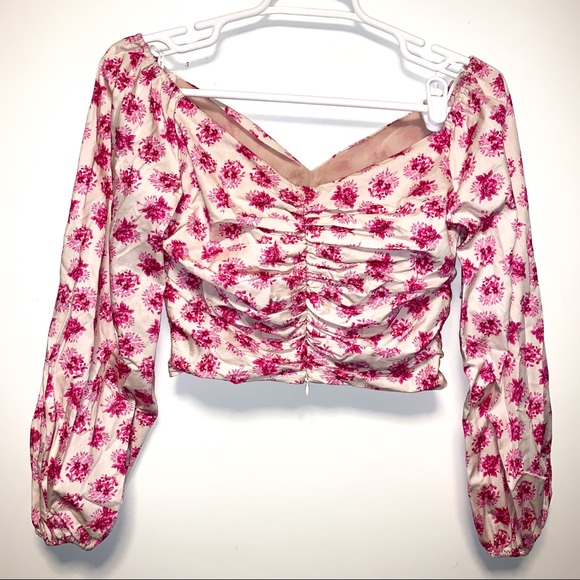 Zara Tops | Zara Pink Floral Off The Shoulder Crop Top | Poshmark